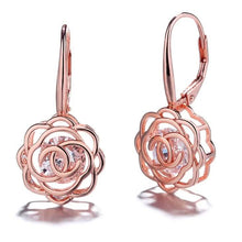 Load image into Gallery viewer, Caged Swarovski Crystal Rose Lever Back Earrings
