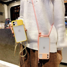 Load image into Gallery viewer, Camera Lens Protection Candy Color Phone Case  For iPhone 14 13 12 11 Pro Necklace With Long Rope Lanyard Cover Camera Lens Protector Translucent Soft Edges Colorful Transparent iphone Cover
