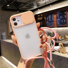 Load image into Gallery viewer, Camera Lens Protection Candy Color Phone Case  For iPhone 14 13 12 11 Pro Necklace With Long Rope Lanyard Cover Camera Lens Protector Translucent Soft Edges Colorful Transparent iphone Cover
