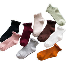Load image into Gallery viewer, Candy High Quality Lace Solid Color Cute Sweet Girl Fashion Socks Pure Cotton Wood Ear Light Mouth Cotton Novelty Socks Unisex Crew Socks For Men And Women
