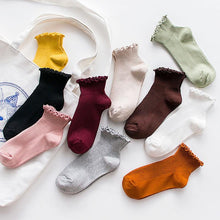 Load image into Gallery viewer, Candy High Quality Lace Solid Color Cute Sweet Girl Fashion Socks Pure Cotton Wood Ear Light Mouth Cotton Novelty Socks Unisex Crew Socks For Men And Women
