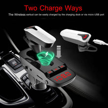 将图片加载到图库查看器，Car FM Transmitter with Wireless Earpiece 2 USB Charge Ports
