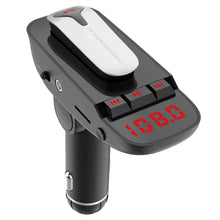 将图片加载到图库查看器，Car FM Transmitter with Wireless Earpiece 2 USB Charge Ports
