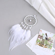 将图片加载到图库查看器，Car Interior Rear-view Mirror Hanging Decor  Small Dream Catcher Boho Nature Feather Home Decor Handmade Grids Nature Feather Car Charms Pendant Accessories Gift
