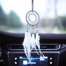 将图片加载到图库查看器，Car Interior Rear-view Mirror Hanging Decor  Small Dream Catcher Boho Nature Feather Home Decor Handmade Grids Nature Feather Car Charms Pendant Accessories Gift
