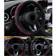 Load image into Gallery viewer, Car Steering Wheel Cover Breathable Anti Slip PU Leather Steering Covers Suitable 37-38cm Auto Decoration Carbon Fiber Thread Leather Steering Wheel Cover Heavy Duty Pure Cowhide Steering Wheel Cover, Genuine Leather Steering Wheel Cover
