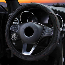 Load image into Gallery viewer, Car Steering Wheel Cover Breathable Anti Slip PU Leather Steering Covers Suitable 37-38cm Auto Decoration Carbon Fiber Thread Leather Steering Wheel Cover Heavy Duty Pure Cowhide Steering Wheel Cover, Genuine Leather Steering Wheel Cover
