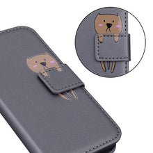 Load image into Gallery viewer, Cartoon Animal Cute Leather Wallet Flip Case Creative Magnetic Protective Cover Lovely Animal Flip Leather Phone Case For iPhone 13 12 11 Pro X XS XR Max Card Holder Funny Phone Cover
