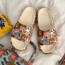 将图片加载到图库查看器，Cartoon Couple Fashion Bear Sandals Non-Slip Thick-Soled Indoor And Outdoor Slippers Men's Flip Flops Athletic Slide Sandals Flat Slip On Sandals For Women Summer Slippers
