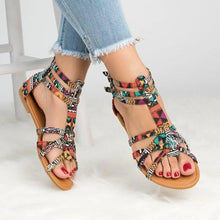 将图片加载到图库查看器，Casual Sandals Shoes Women Colorful Summer Flat Ankle Strap Sandals Shoes Flats Sandals For Women Dressy Strappy Flat Open Toe Sandals Wide Comfortable Leather Sandals
