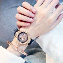 将图片加载到图库查看器，Casual Women Romantic Starry Sky Wrist Watch Bracelet Leather Rhinestone Designer Simple Dress Women's Watches Women Starry Sky PU Leather Strap Quartz Wristwatches For Woman Girls Teenagers

