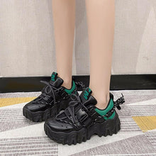 将图片加载到图库查看器，Casual Womens Blue Sneakers High Heels Platform Sports Shoes Autumn Thick Bottom Walking Breathable Vulcanized Shoes Luxury Tennis Sneakers Trainers Lace Up Fashion Design
