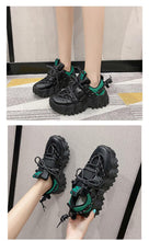 将图片加载到图库查看器，Casual Womens Blue Sneakers High Heels Platform Sports Shoes Autumn Thick Bottom Walking Breathable Vulcanized Shoes Luxury Tennis Sneakers Trainers Lace Up Fashion Design
