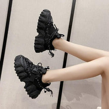 将图片加载到图库查看器，Casual Womens Blue Sneakers High Heels Platform Sports Shoes Autumn Thick Bottom Walking Breathable Vulcanized Shoes Luxury Tennis Sneakers Trainers Lace Up Fashion Design
