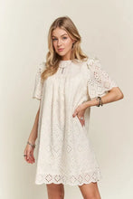 将图片加载到图库查看器，Ruffled Eyelet Round Neck Summer Dress For Women – Elegant Feminine Eyelet Dress with Ruffled Details for Garden Parties &amp; Special Occasions
