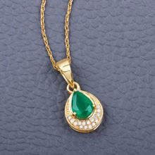 Load image into Gallery viewer, 0.89 Carat Genuine Zambian Emerald and White Diamond 14K Yellow Gold Pendant
