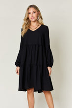Load image into Gallery viewer, Light Green Double Take Full Size V-Neck Sleeve Tiered Dress with Pockets Elegant &amp; Comfortable Casual Dress
