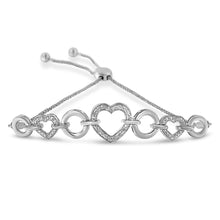 Load image into Gallery viewer, .925 Sterling Silver Diamond Accent Interlinking Triple Heart 4â€-10â€ Adjustable Bolo Tennis Bracelet (H-I Color, I2-I3 Clarity)
