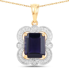 Load image into Gallery viewer, 4.07 Carat Genuine Iolite and White Diamond 14K Yellow Gold Pendant
