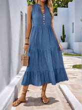 Load image into Gallery viewer, Decorative Dusty Blue Button Notched Sleeveless Dress Elegant &amp; Feminine Style Long Dress For Women
