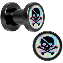Load image into Gallery viewer, Pink Green Plaid Heart Skull Black Anodized Screw Fit Plug Set 4G
