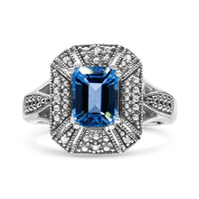 Load image into Gallery viewer, .925 Sterling Silver Diamond Accent and 8X6 mm Emerald-Shape Blue Topaz Ring (I-J Color, I2-I3 Clarity) - Ring Size 7
