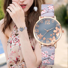 将图片加载到图库查看器，Girl Luxury Watch Women New Fashion Embossed Flowers Small Fresh Printed Belt Dial Watch Female Student Quartz Watch For Women and Girls
