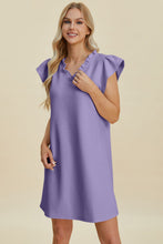Load image into Gallery viewer, Double Take Full Size Ruffled V-Neck Cap Sleeve Dress – Ruffled V-Neck Dress, Cap Sleeve Dress, Elegant Ruffled Dress, Flattering V-Neck Dress, Stylish Full-Size Dress, Comfortable Ruffle Dress, Chic Cap Sleeve Dress
