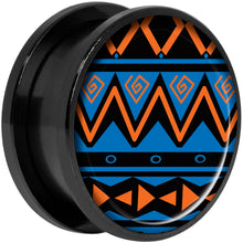 Load image into Gallery viewer, Blue Orange Tribal Print Black Anodized Screw Fit Plug Set 20mm
