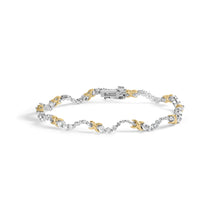 将图片加载到图库查看器，10K Two-Tone 2.00 Cttw Diamond "X" and Wave Link Bracelet (H-I Color, I1-I2 Clarity) - 7" Inches
