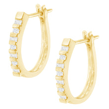 将图片加载到图库查看器，10K Yellow Gold Round and Baguette Cut Diamond Oblong Hinged Leverback Hoop Earrings (Â¼ Cttw, I-J Color, I2-I3 Clarity)
