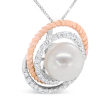 Load image into Gallery viewer, 14K Rose and White Gold 3/8 Cttw Pave Diamond and 9mm Round Pearl Spiral Openwork 18" Pendant Necklace- (H-I Color, VS1-VS2 Clarity)
