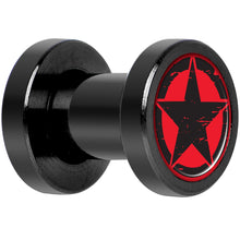 将图片加载到图库查看器，Black Red Distressed Star Black Anodized Screw Fit Plug Set 4G
