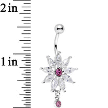 将图片加载到图库查看器，Clear Pink Gem Breathtaking Flower Dangle Belly Ring
