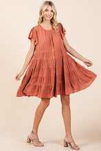 Load image into Gallery viewer, Lace Detail Ruffled Button Down Tiered Dress For Women – Romantic, Fluttering, Trendy, Elegant, Boho, Feminine &amp; Whimsical Style
