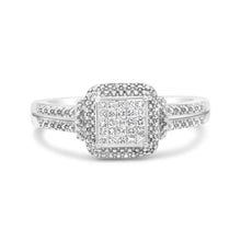 Load image into Gallery viewer, .925 Sterling Silver 1/4 Cttw Princess-cut Diamond Composite Ring with Beaded Halo (H-I Color, SI1-SI2 Clarity) - Size 7
