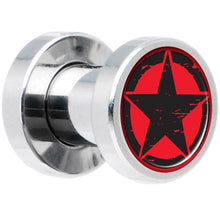 Load image into Gallery viewer, Black Red Distressed Star Steel Screw Fit Plug Set 4G
