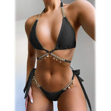 将图片加载到图库查看器，Chain Linked Triangle Tie Side Bikini Swimsuit
