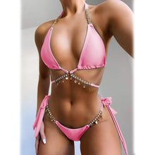 将图片加载到图库查看器，Chain Linked Triangle Tie Side Bikini Swimsuit
