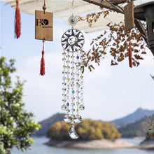 将图片加载到图库查看器，Chandelier Wind Chimes Turkish Blue Evil Eye Moon Sun Star Sun-catcher Rainbow Maker Wind Chimes Wall Hanging Crystal Prisms Hanging Pendant Home Decor Gifts Blessing Protection Decoration
