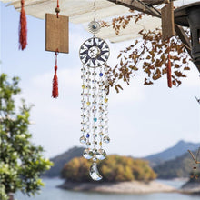 将图片加载到图库查看器，Chandelier Wind Chimes Turkish Blue Evil Eye Moon Sun Star Sun-catcher Rainbow Maker Wind Chimes Wall Hanging Crystal Prisms Hanging Pendant Home Decor Gifts Blessing Protection Decoration
