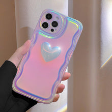 Load image into Gallery viewer, Charming Heart Wavy Case For iPhone 11 12 13 14 Pro Max XS Max XR X Holographic Rainbow Soft Air Cushion Shockproof Cover Reflection Purple Pink Case for iPhone Gradient Back Cover
