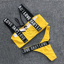 Load image into Gallery viewer, Charming Love Letter Bikini Women Halter Push Up Bathing Suit Swimsuit Women's Push-up Halter Bandage Bikini Swimsuits Swim Bottoms Hollow Out Front Lace Up Bandage Swimwear

