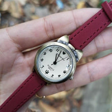 将图片加载到图库查看器，Children Retro Case Design Cute Cat Kids Watch Quartz Analog Children Watches Minimalist Dress Fashion Quartz Luxury Round Leather Strap Slim Women Watches
