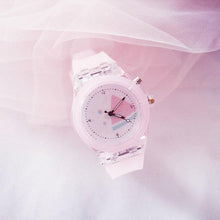 将图片加载到图库查看器，Children Silicone Strap Watches Electronic Colorful Light Source Child Watch Girls Birthday Party Gift Transparent Watchband New Fashion Small Fresh And Simple Girls Electronic Quartz Watch
