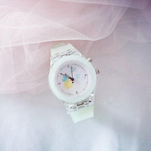 将图片加载到图库查看器，Children Silicone Strap Watches Electronic Colorful Light Source Child Watch Girls Birthday Party Gift Transparent Watchband New Fashion Small Fresh And Simple Girls Electronic Quartz Watch
