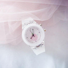 将图片加载到图库查看器，Children Silicone Strap Watches Electronic Colorful Light Source Child Watch Girls Birthday Party Gift Transparent Watchband New Fashion Small Fresh And Simple Girls Electronic Quartz Watch
