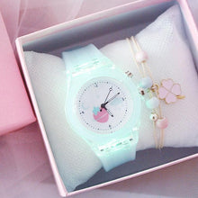 将图片加载到图库查看器，Children Silicone Strap Watches Electronic Colorful Light Source Child Watch Girls Birthday Party Gift Transparent Watchband New Fashion Small Fresh And Simple Girls Electronic Quartz Watch
