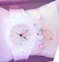将图片加载到图库查看器，Children Silicone Strap Watches Electronic Colorful Light Source Child Watch Girls Birthday Party Gift Transparent Watchband New Fashion Small Fresh And Simple Girls Electronic Quartz Watch
