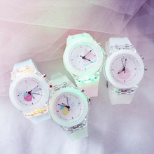 将图片加载到图库查看器，Children Silicone Strap Watches Electronic Colorful Light Source Child Watch Girls Birthday Party Gift Transparent Watchband New Fashion Small Fresh And Simple Girls Electronic Quartz Watch
